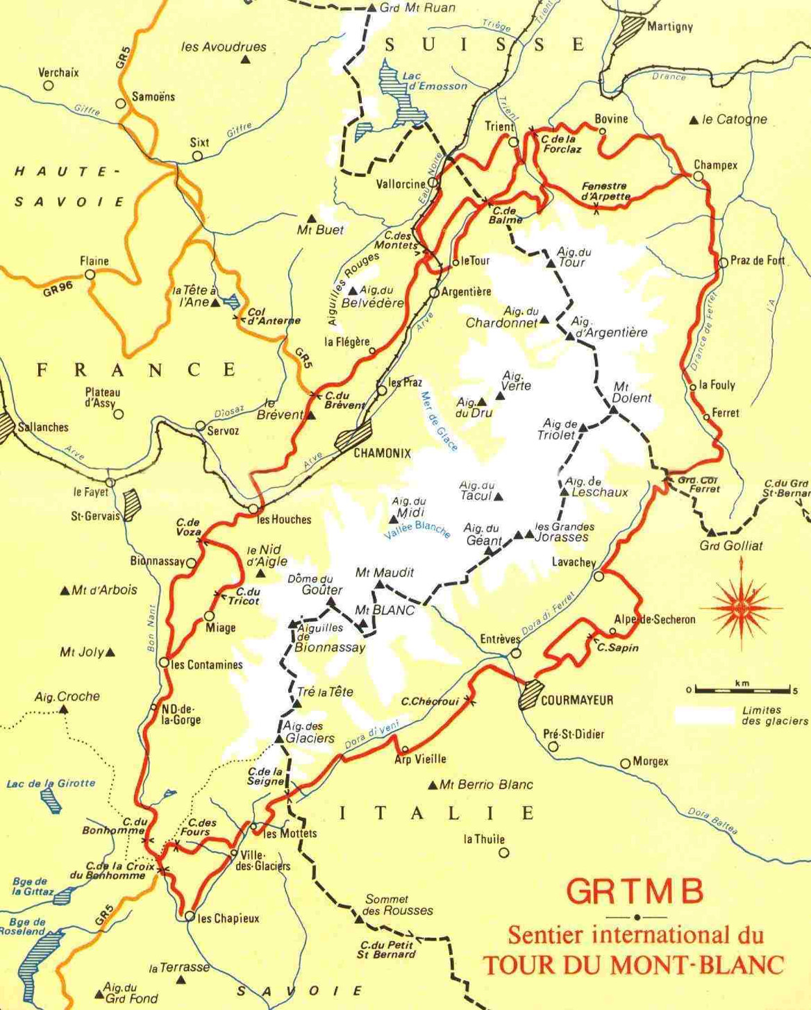 carte pays du mont blanc Tour Du Mont Blanc Hiking Routes Maps And Itineraries Chamonix Net carte pays du mont blanc