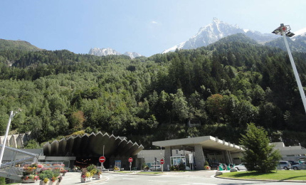 Entrance to the Mont Blanc tunnel on the French side very close to the alpine town of Chamonx Mont-Blanc