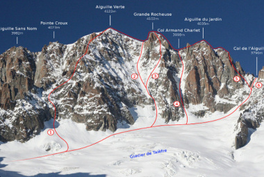 Aiguille Verte versant Taléfre et Refuge du Couvercle. Photo @ Camptocamp.org