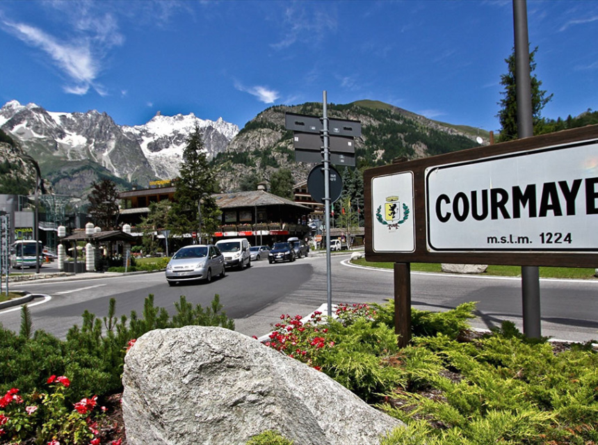 Sign of the city of Courmayeur, Aosta Valley, Italy