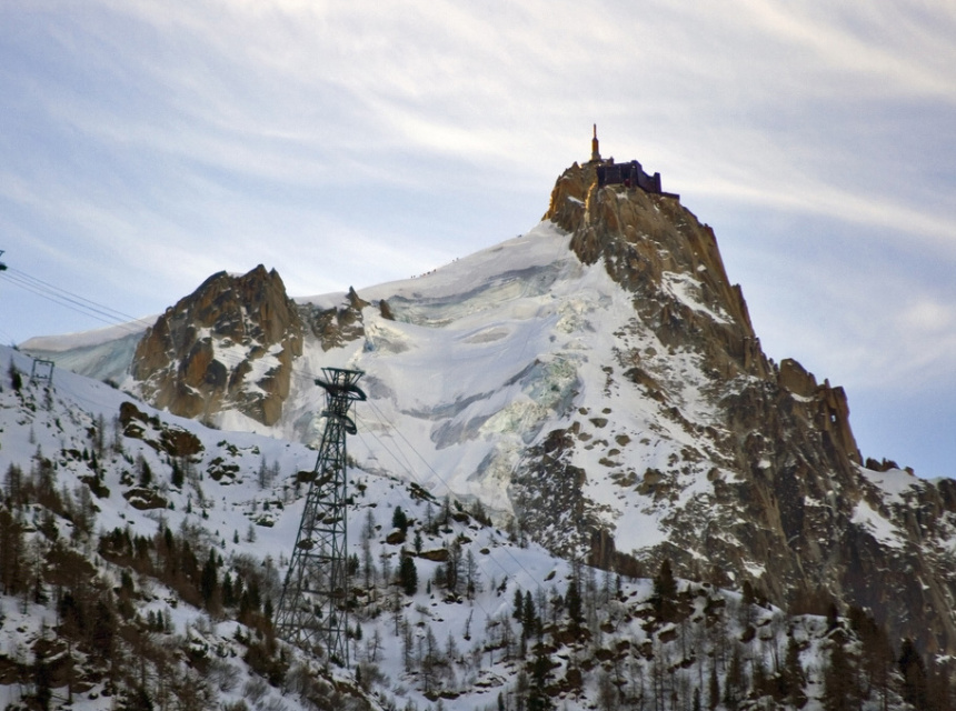 Aiguille du Midi in Chamonix, the departure of the Vallee Blanche