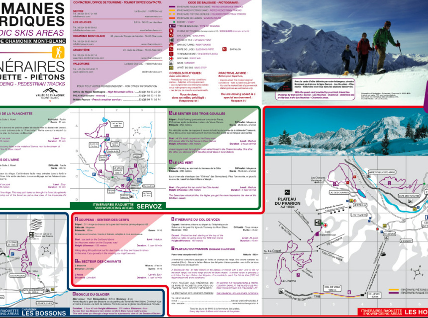 Snowshoeing map for Chamonix Valley