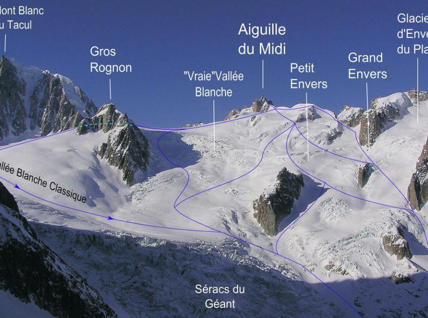 Variations of the Vallee Blanche ski routes